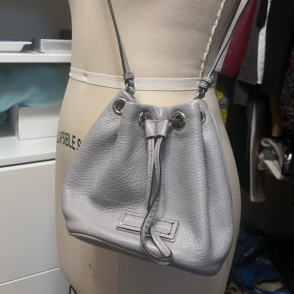 Gray Leather Bucket Bag